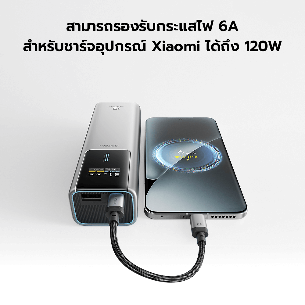 สายชาร์จเร็ว CUKTECH รุ่น CTC615S 6A 240W USB-C ยาว 15 ซม. สีดำ (รองรับการชาร์จ PD3.1)